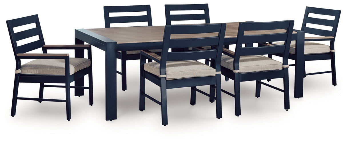 East Beach Outdoor Dining Table and 6 Chairs in Navy Blue/Driftwood from Ashley - Luna Furniture
