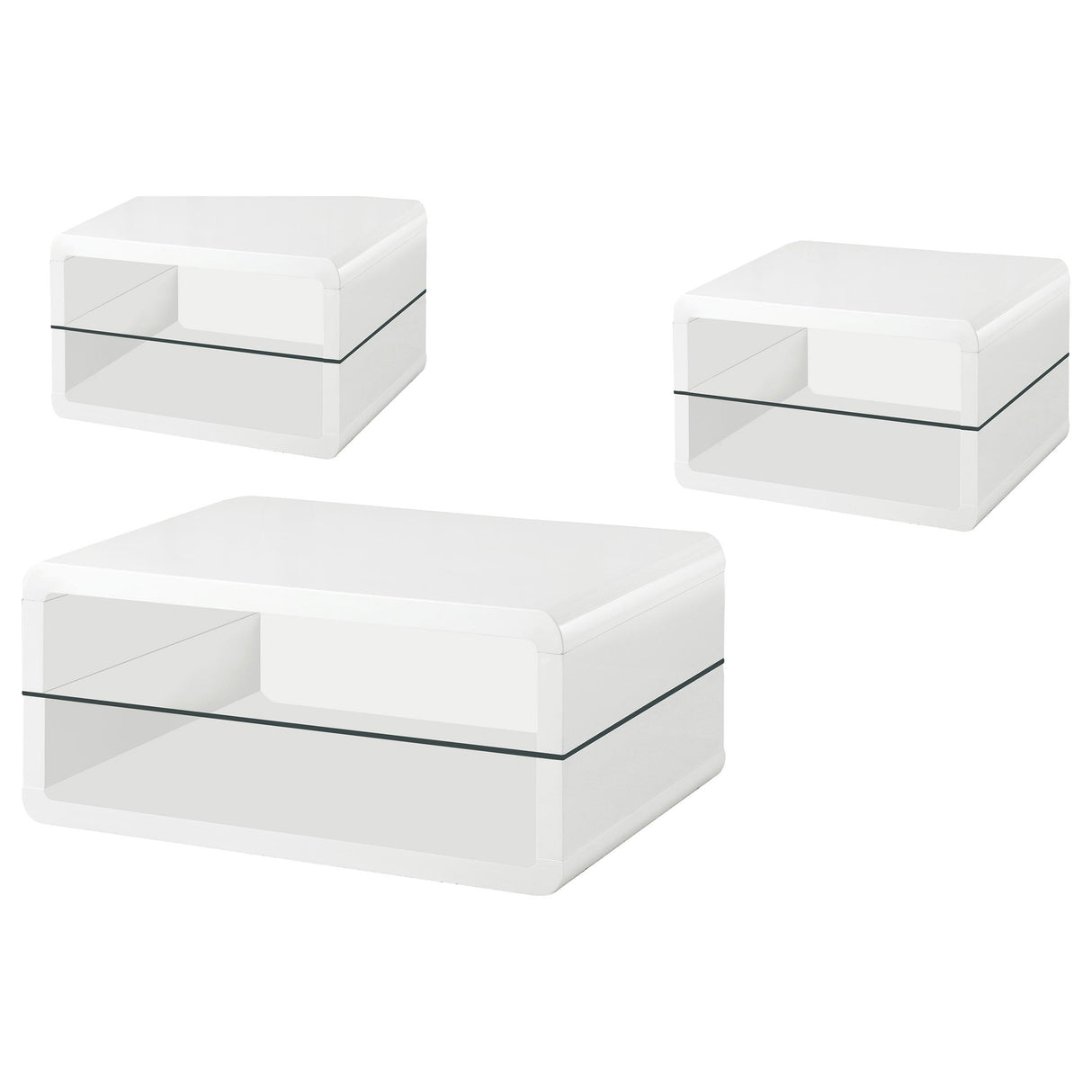 Elana White 3-Piece High Gloss Coffee and End Table Set from Coaster - Luna Furniture