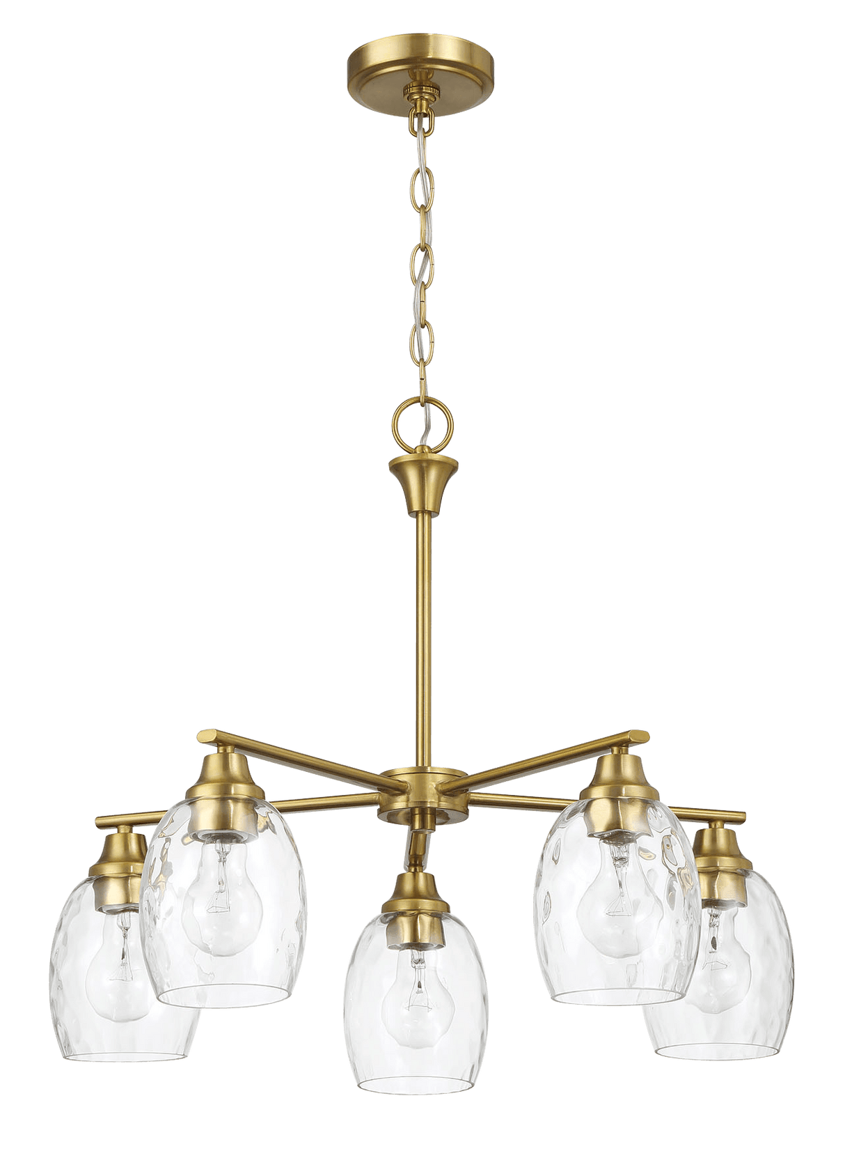 Elegance Five Lights Linear Arms with Golden Brass Finish Chain Chandelier 24"W × 8.5"H with Clear Water Glass from Midinmod - Luna Furniture