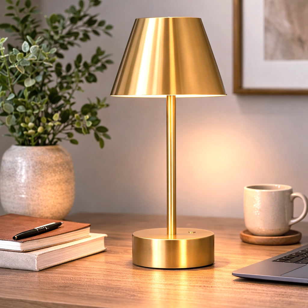 Elegance Plated Brass Rechargeable LED Table Lamp from Ashcroft Furniture - Luna Furniture