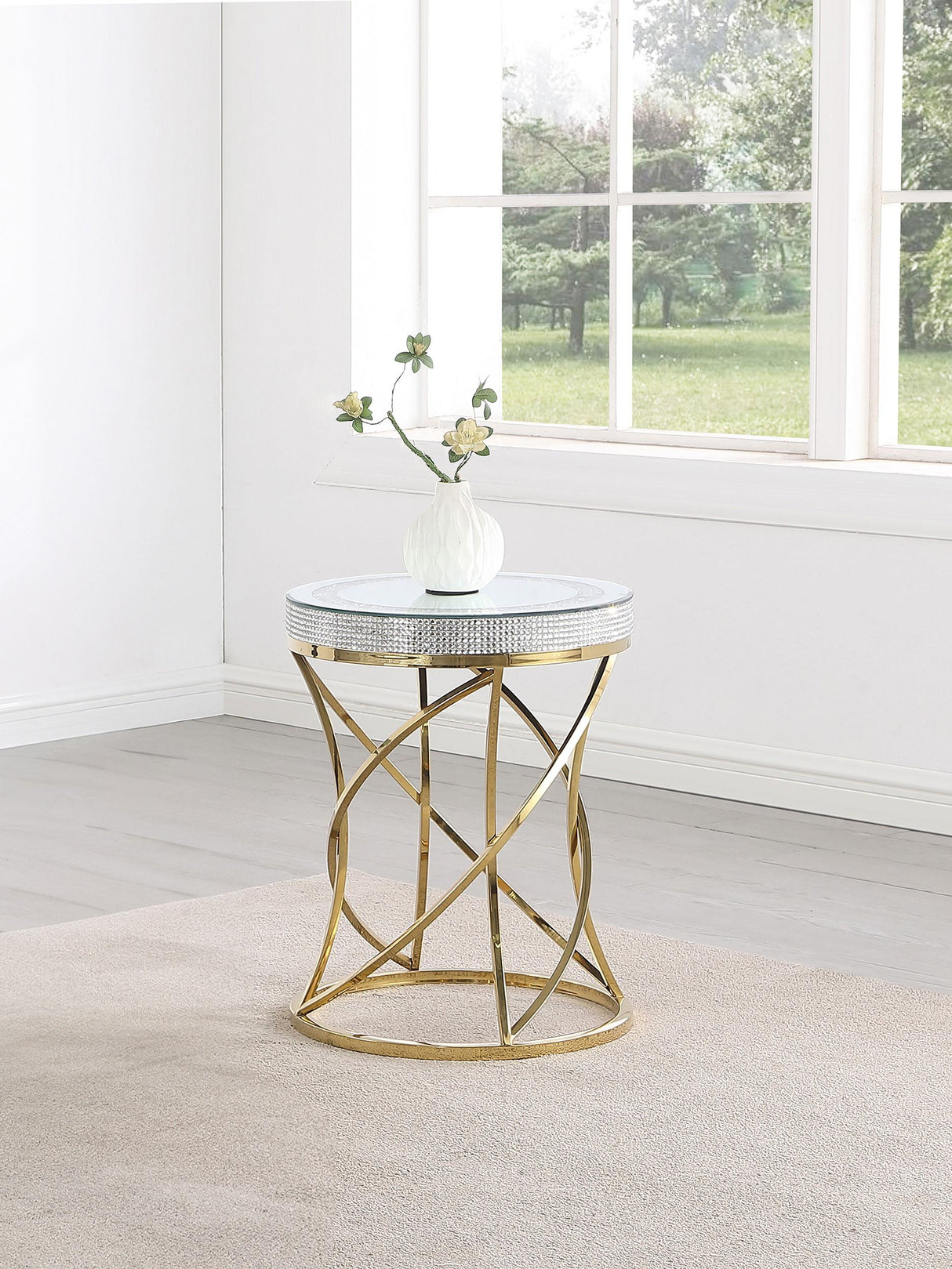 Elise Gold Round Mirror Top Stainless Steel End Table from Coaster - Luna Furniture