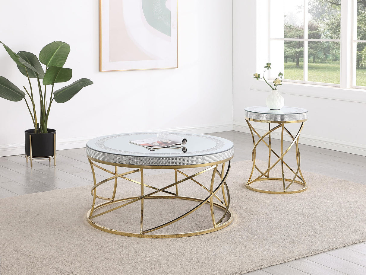 Elise Gold Round Mirror Top Stainless Steel End Table from Coaster - Luna Furniture