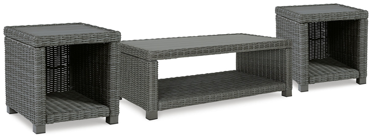 Elite Park Outdoor Coffee Table with 2 End Tables in Gray from Ashley Furniture - Luna Furniture