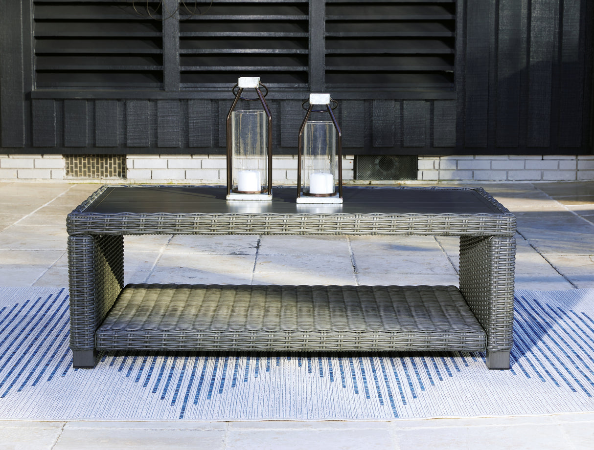 Elite Park Outdoor Coffee Table with 2 End Tables in Gray from Ashley Furniture - Luna Furniture