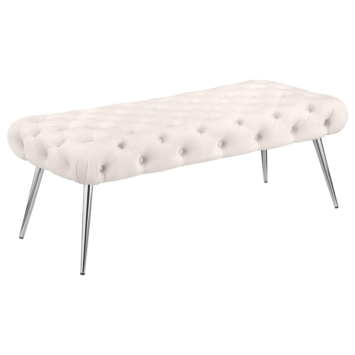 Ella Ivory Upholstered Tufted Bench Stainless Steel Legs from Coaster - Luna Furniture