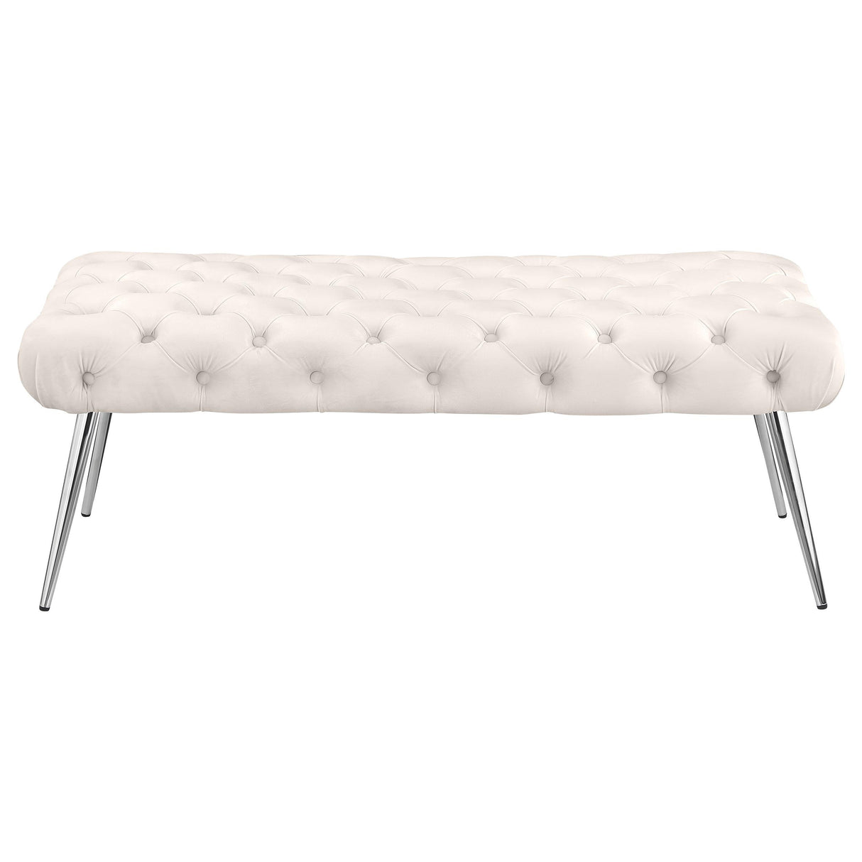 Ella Ivory Upholstered Tufted Bench Stainless Steel Legs from Coaster - Luna Furniture