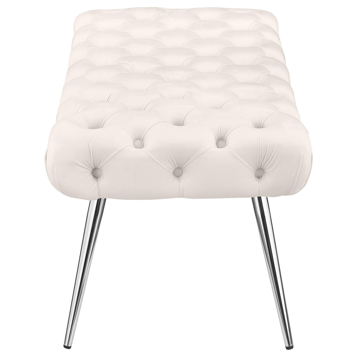 Ella Ivory Upholstered Tufted Bench Stainless Steel Legs from Coaster - Luna Furniture