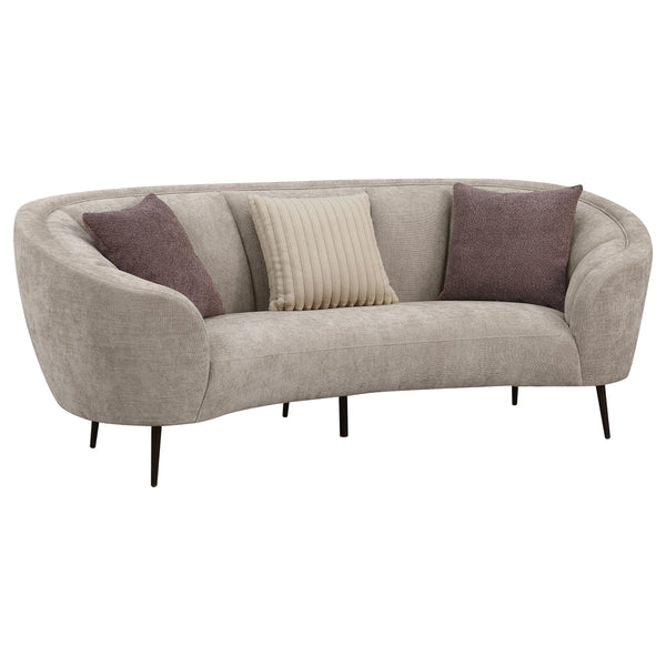 Ellorie Beige Upholstered Channel Back Curved Sofa