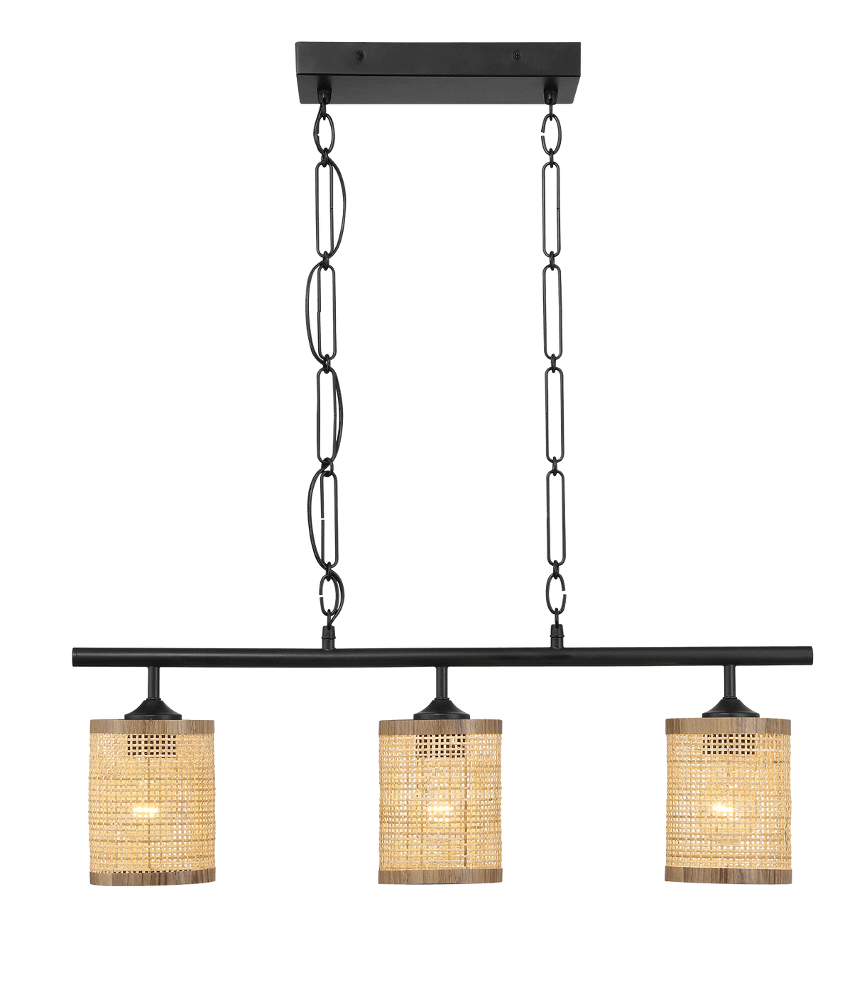 Elysian Three Lights Island With Natural Rattan Shade Farmhouse Chain Ceiling Lamp from Midinmod - Luna Furniture