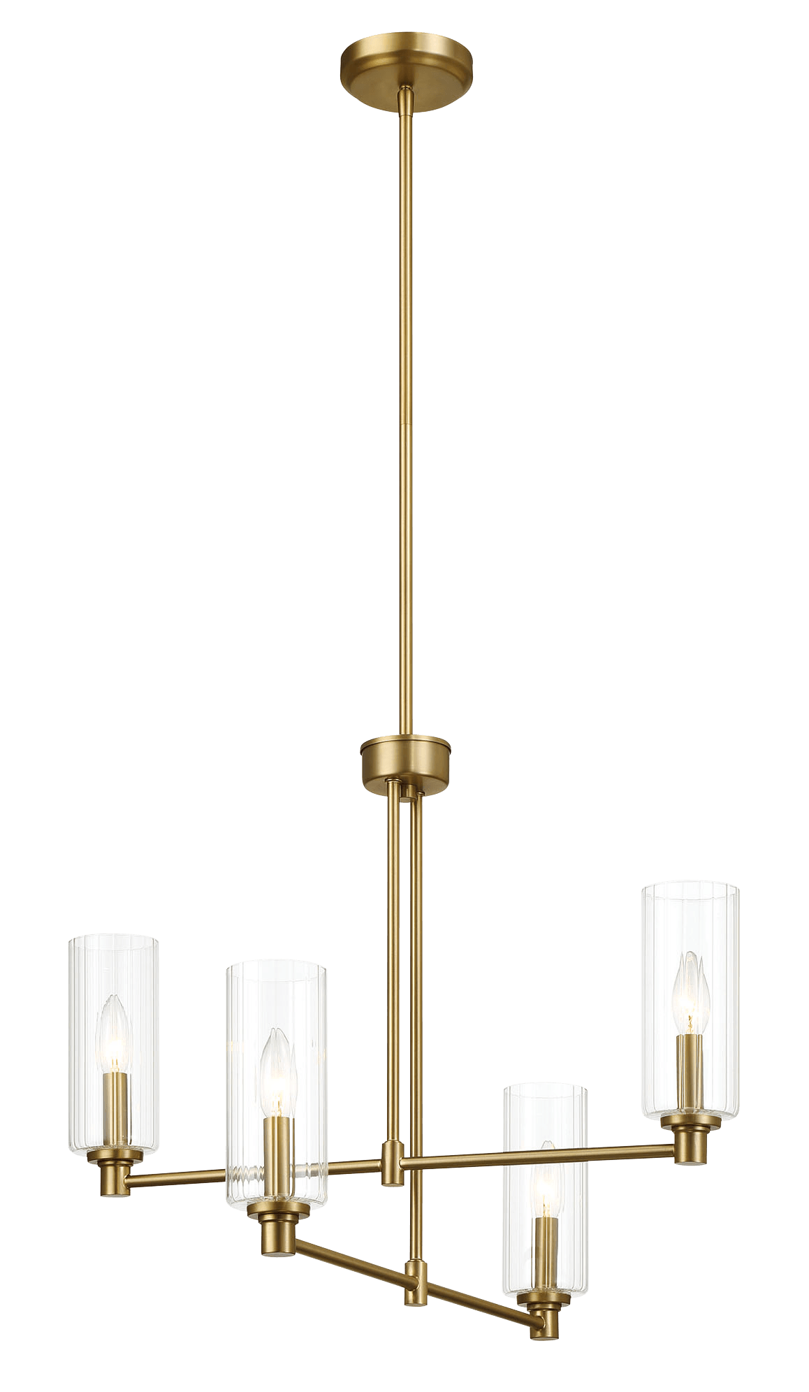 Enigma Four Lights Chandelier With Clear Ribbed Glass -Satin Brass from Midinmod - Luna Furniture