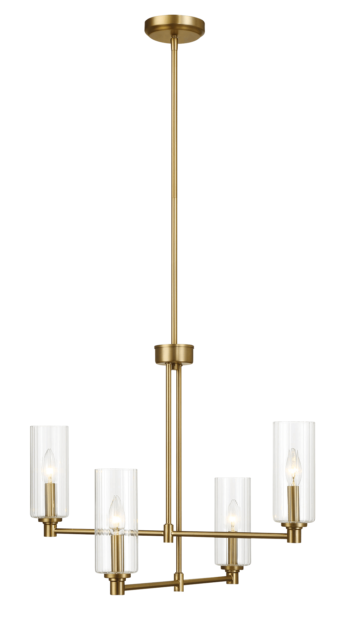 Enigma Four Lights Chandelier With Clear Ribbed Glass -Satin Brass from Midinmod - Luna Furniture