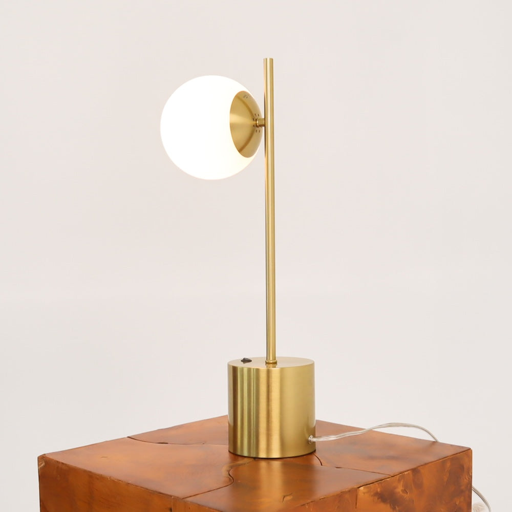 Ethereal Modern Small Brass Metal Table Lamp, Desk Lamp Fixture with White Glass Globe Shade from Midinmod - Luna Furniture