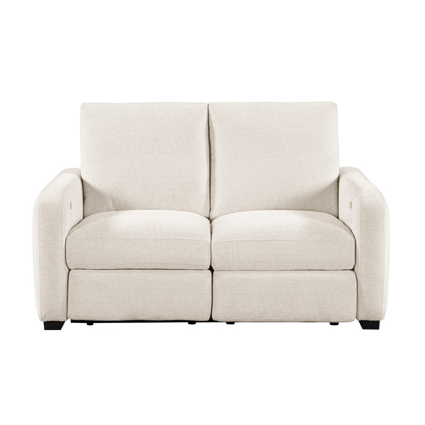 Vera Beige Power Double Reclining Loveseat with USB Charging Ports