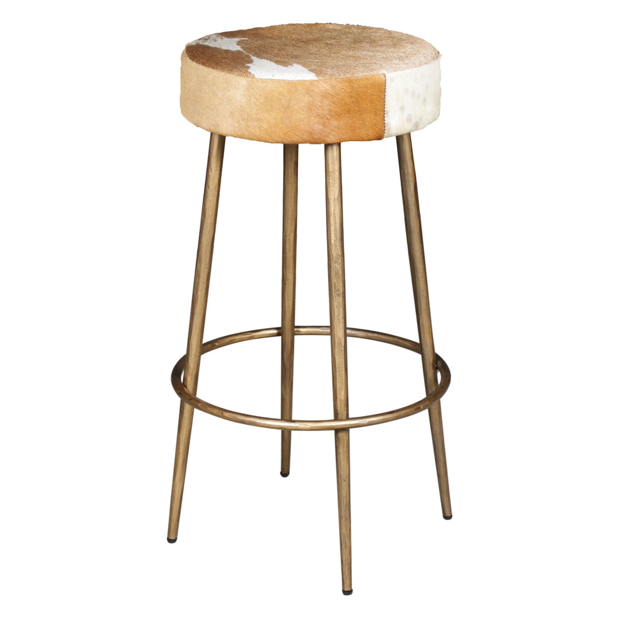 Austin 15" Brown Hair on Hide with Antique Gold Legs Backless Bar Stool