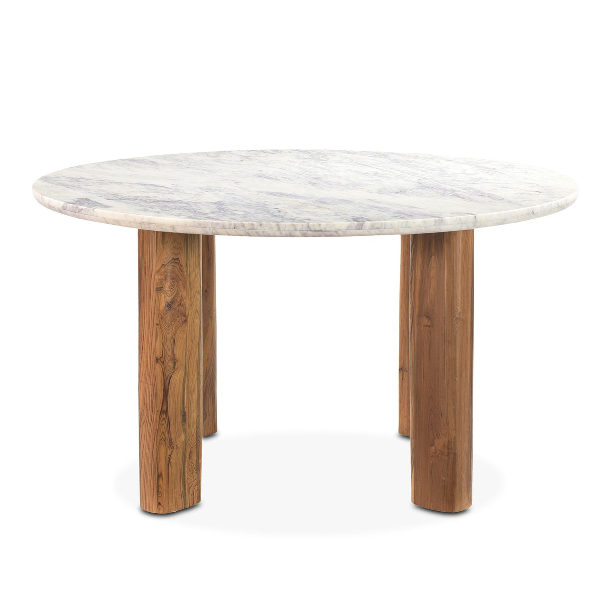 Barcelona 54" Round Dining Table with White Marble and Reclaimed Wood Legs from Home Trends & Design - Luna Furniture