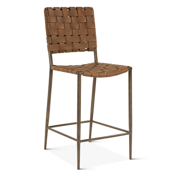 Copenhagen 17" Counter Chair in Brown Buffalo Leather and Iron