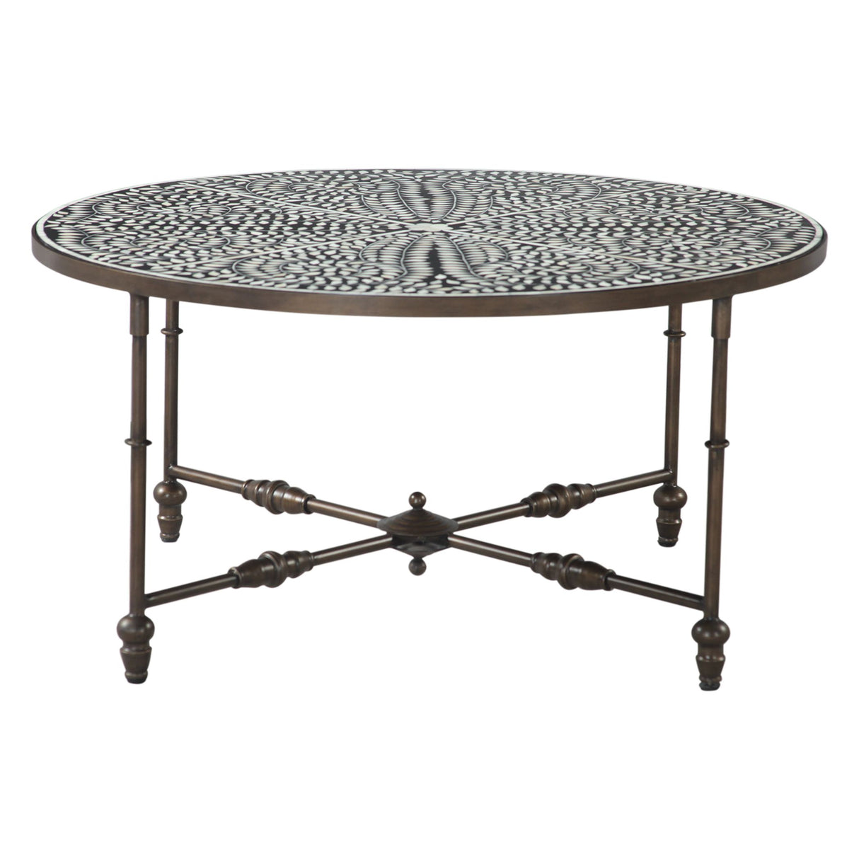 Fleur 40" Coffee Table with Floral Horn Inlay and Iron from Home Trends & Design - Luna Furniture