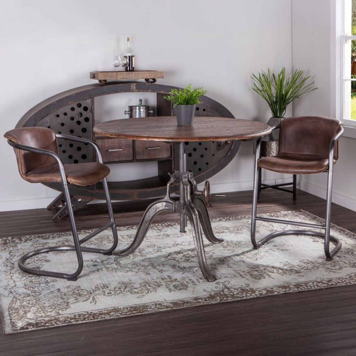 Industrial Loft 48" Adjustable Round Dining Table in Weathered Teak from Home Trends & Design - Luna Furniture