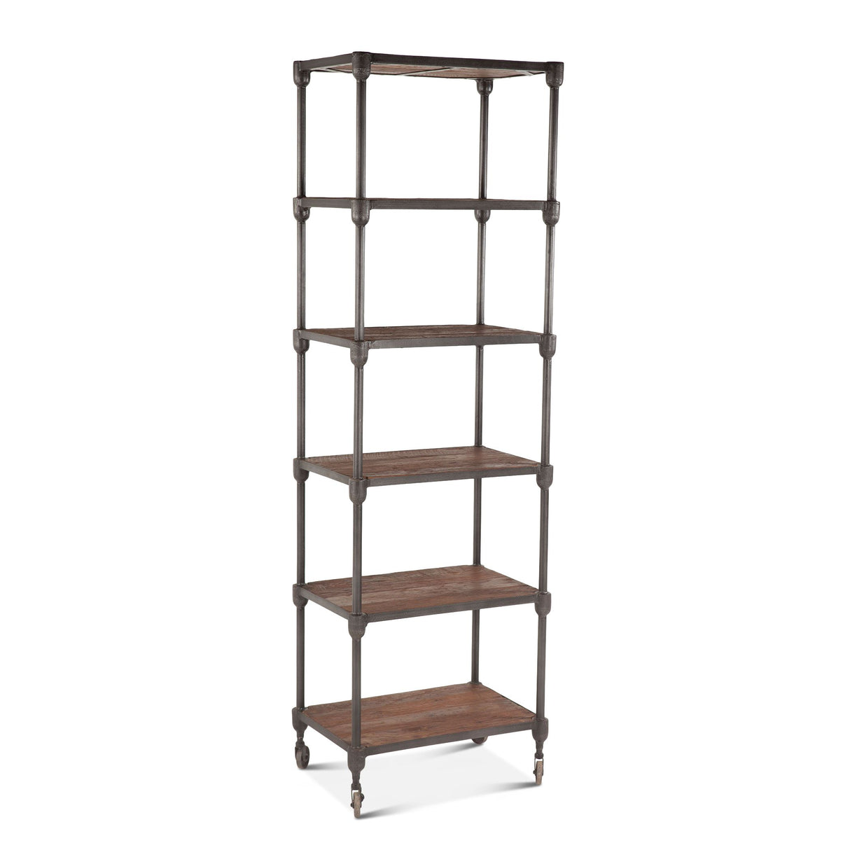 Industrial Teak 80" Wheeled Bookshelf in Natural Reclaimed Wood from Home Trends & Design - Luna Furniture