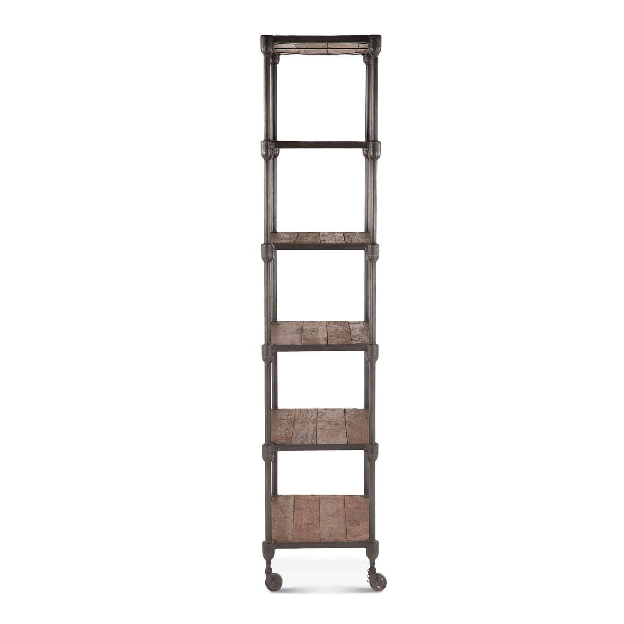 Industrial Teak 80" Wheeled Bookshelf in Natural Reclaimed Wood from Home Trends & Design - Luna Furniture