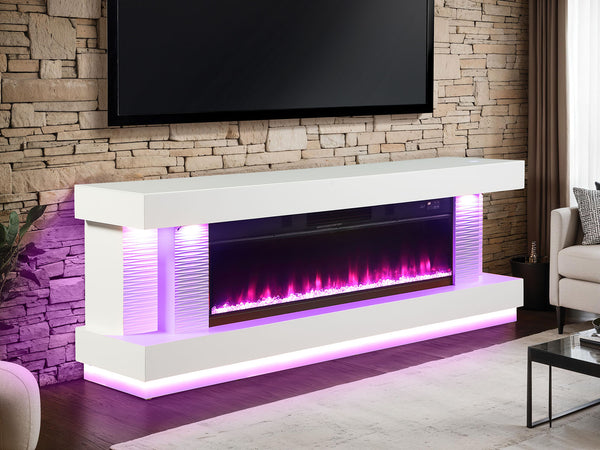 Peseux White 71" TV Stand with Electric Fire Place