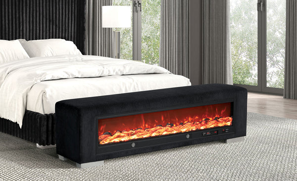 Elnath Black Bench with Visual Wood Log Fireplace