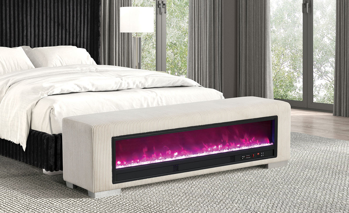 Elnath Beige Bench w/ Visual Crystal Fireplace from Furniture of America - Luna Furniture