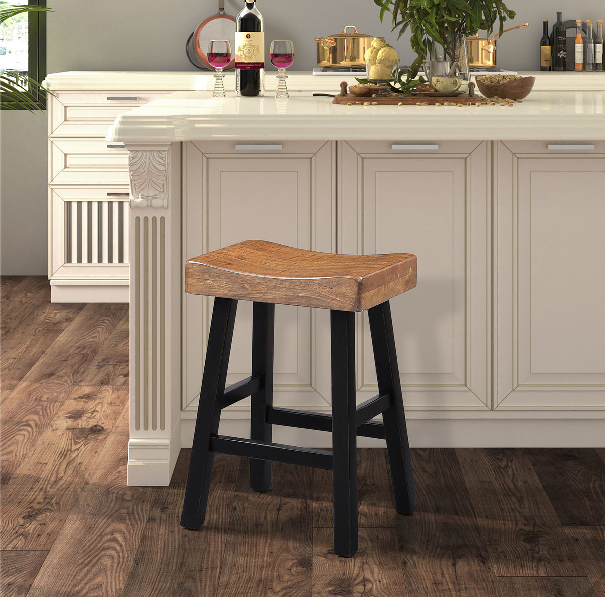 Biasca Oak/Black 24" Stool from Furniture of America - Luna Furniture