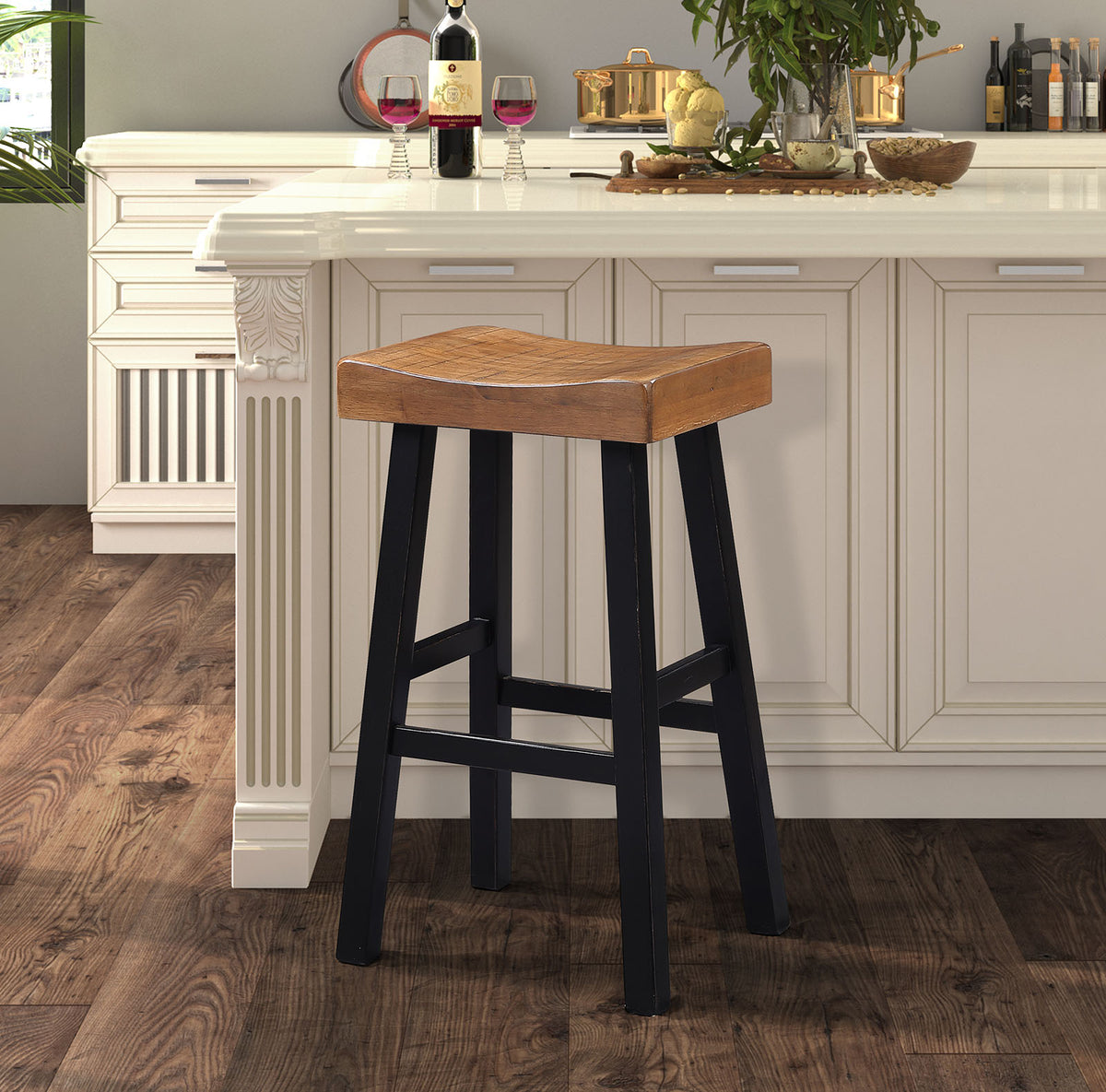 Biasca Oak/Black 29" Stool from Furniture of America - Luna Furniture