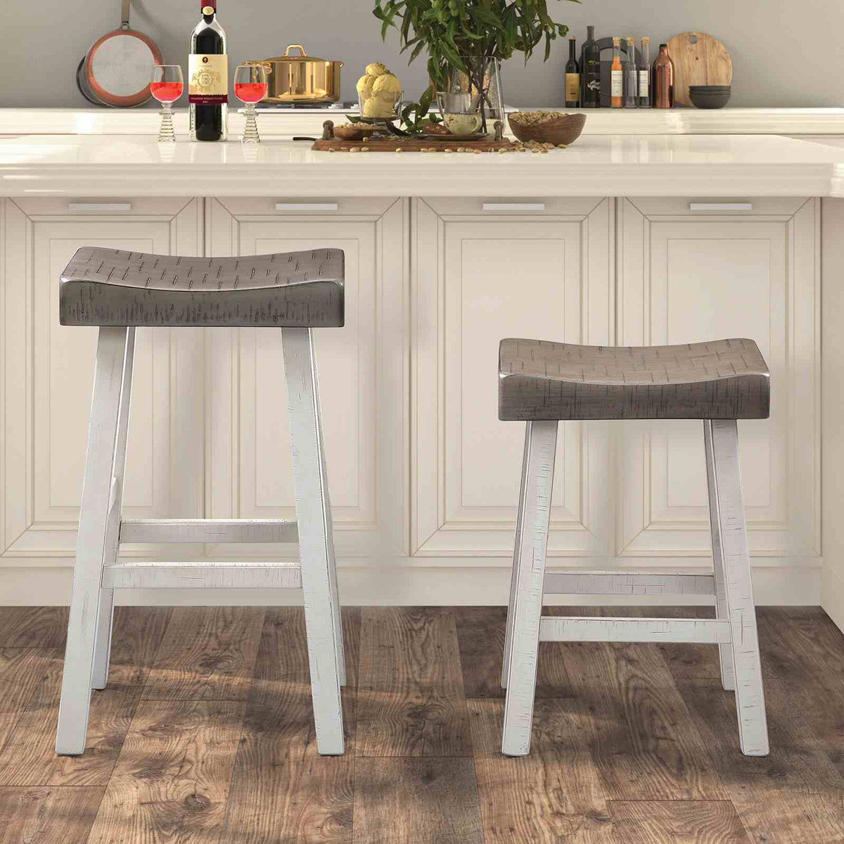 Biasca Gray/White 24" Stool from Furniture of America - Luna Furniture