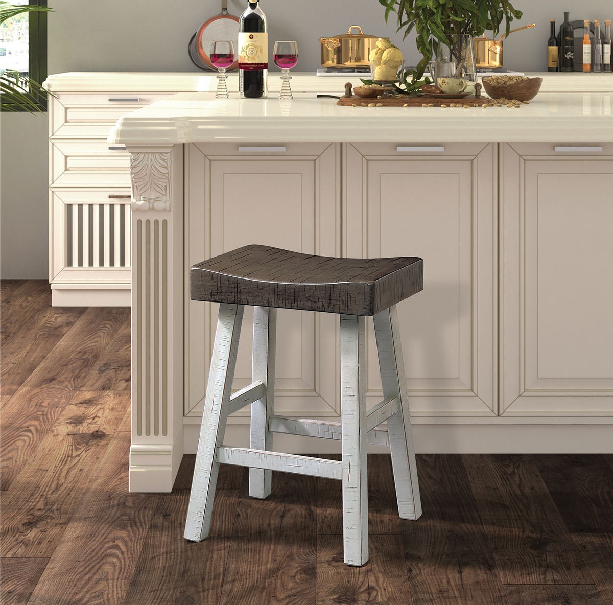 Biasca Gray/White 24" Stool from Furniture of America - Luna Furniture