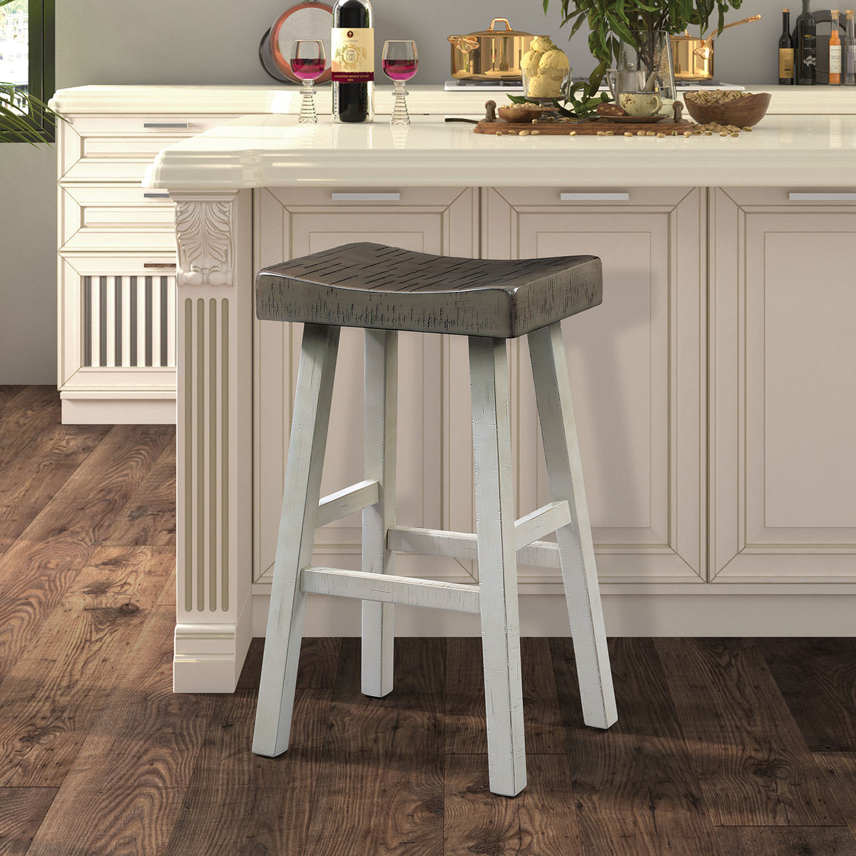 Biasca Gray/White 29" Stool from Furniture of America - Luna Furniture