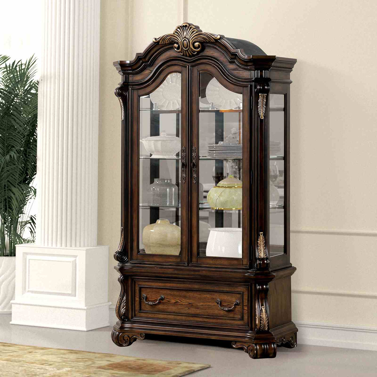 Leovanni Dark Brown Curio from Furniture of America - Luna Furniture