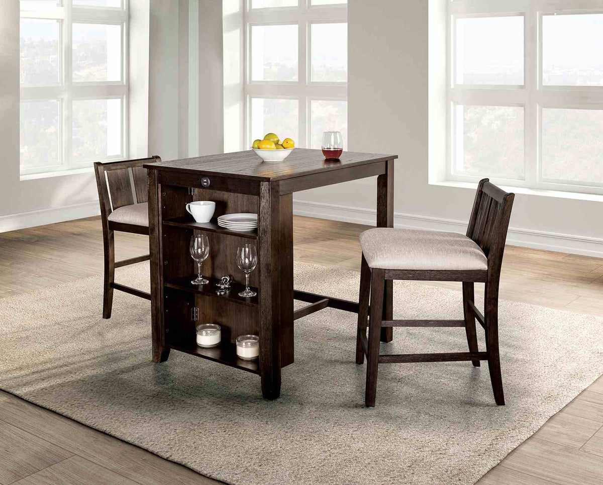 Lescles Dark Cherry/Gray 3 Pc Counter Ht Set (1 Table + 2 Chairs) from Furniture of America - Luna Furniture