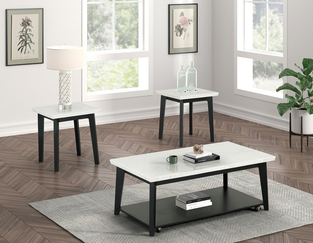 Thisted White/Black Square Marble End Table from Furniture of America - Luna Furniture