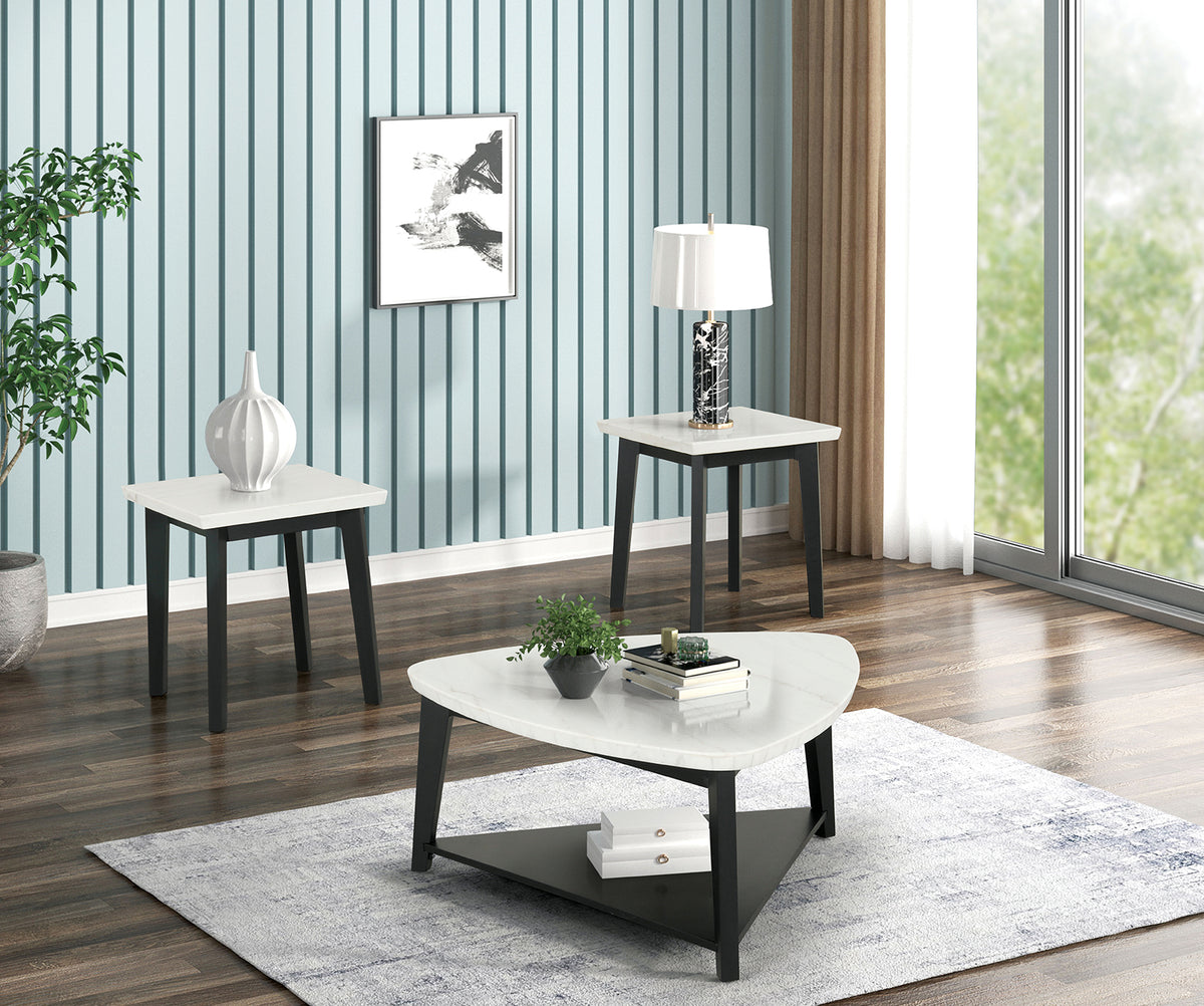 Thisted White/Black Triangle Marble Coffee Table from Furniture of America - Luna Furniture