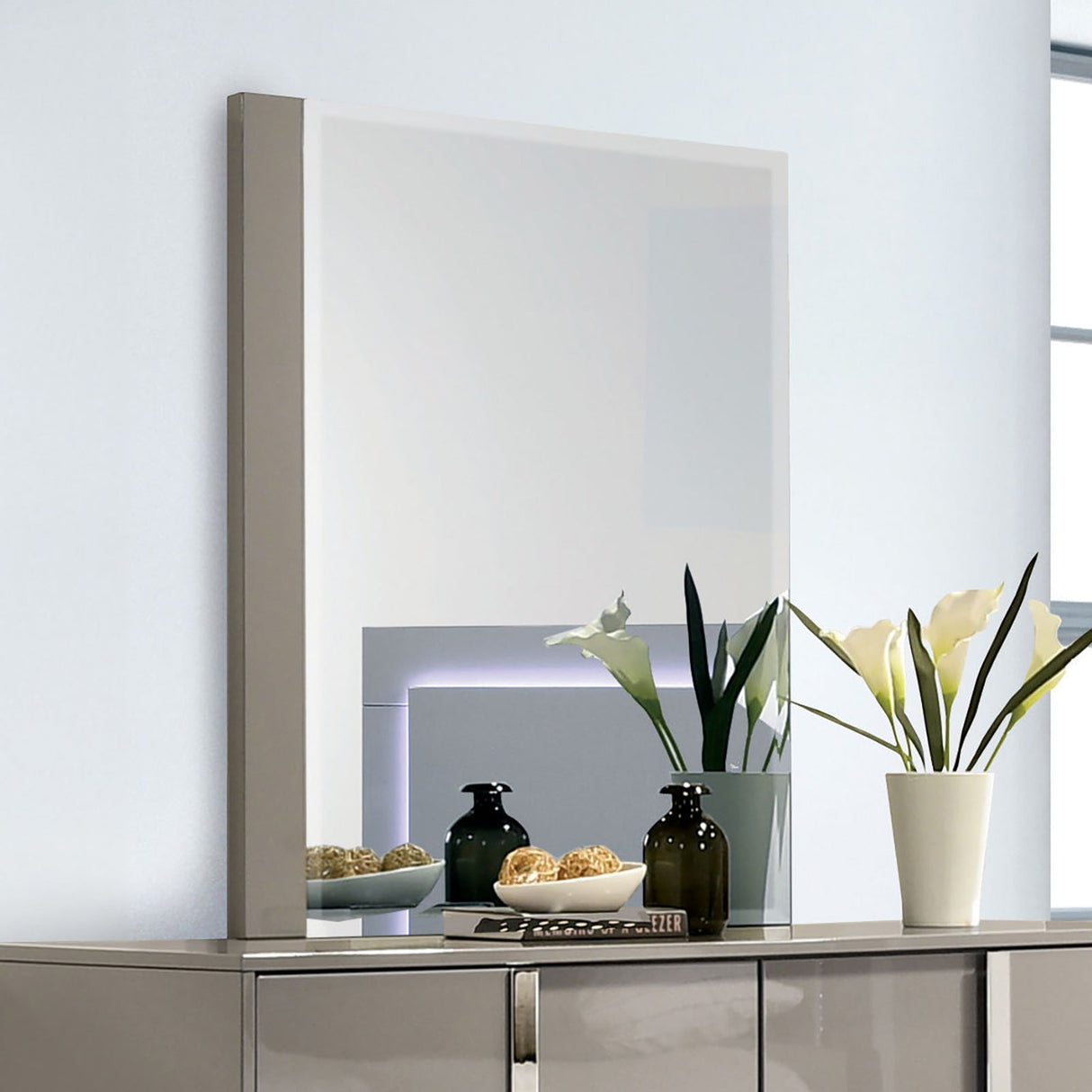 Sinistra Light Taupe Mirror (Mirror Only) from Furniture of America - Luna Furniture