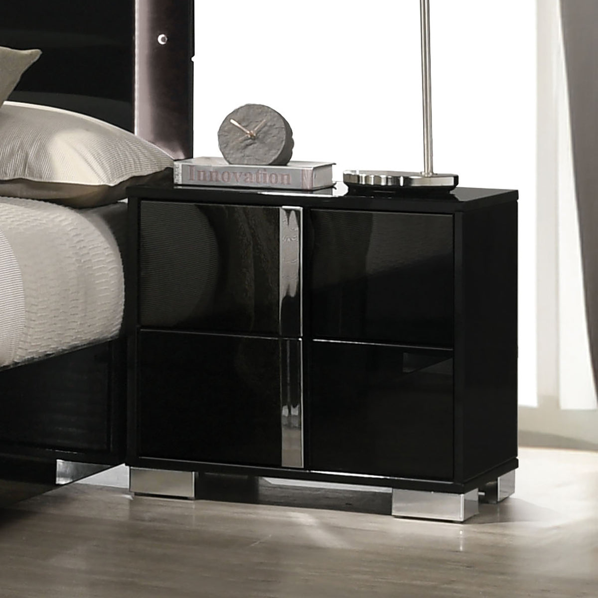 Sinistra Piano Black Night Stand from Furniture of America - Luna Furniture