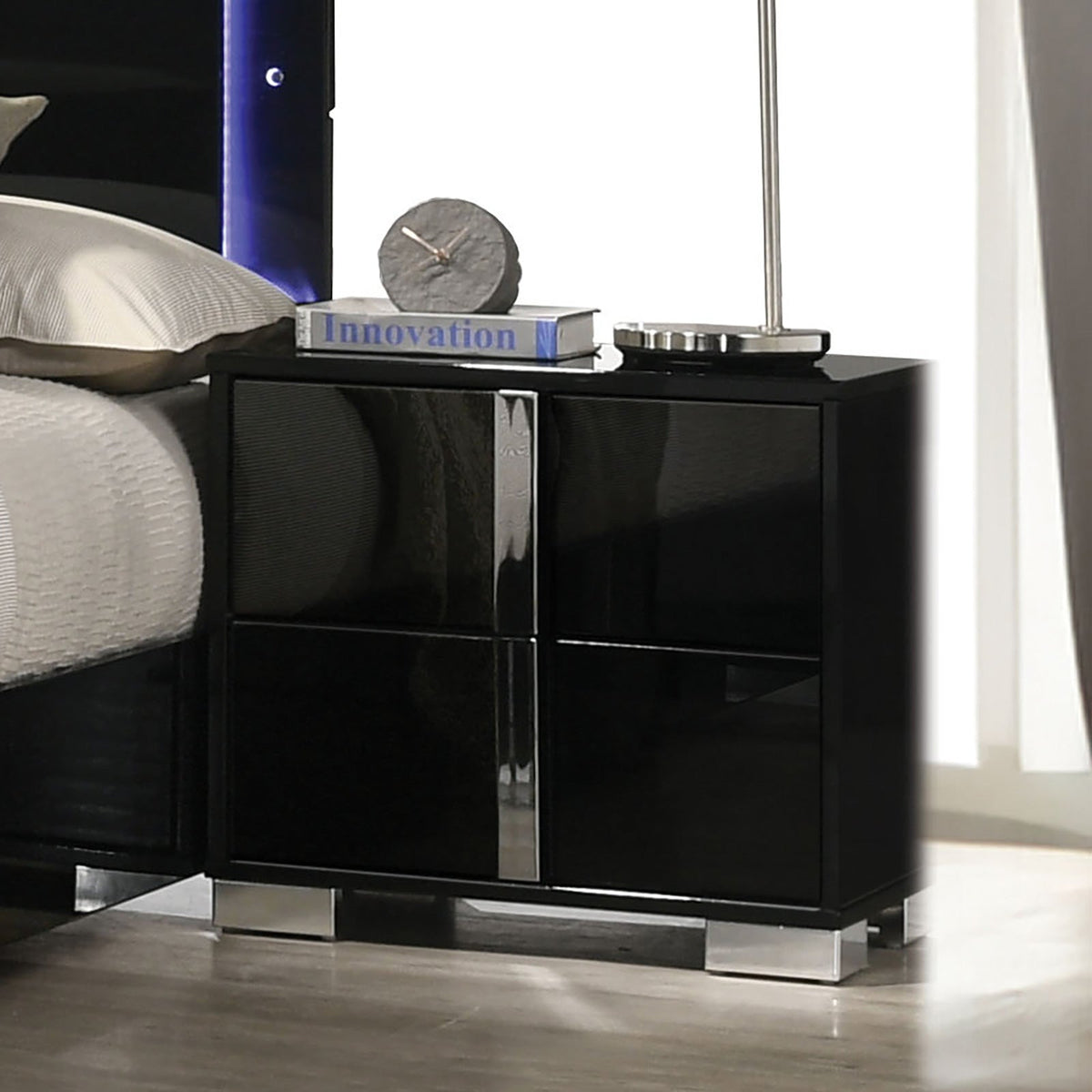 Sinistra Piano Black Night Stand from Furniture of America - Luna Furniture