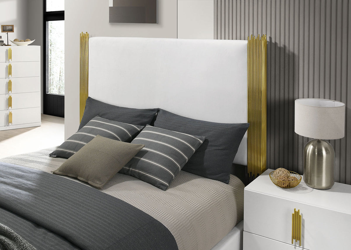 Basildon White/Gold, Dark Brown King Bed from Furniture of America - Luna Furniture
