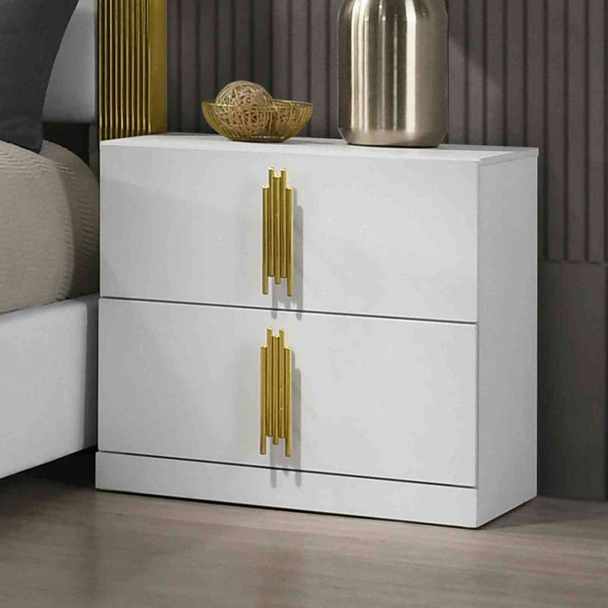 Basildon White/Gold Contemporary Bedroom Set from Furniture of America - Luna Furniture