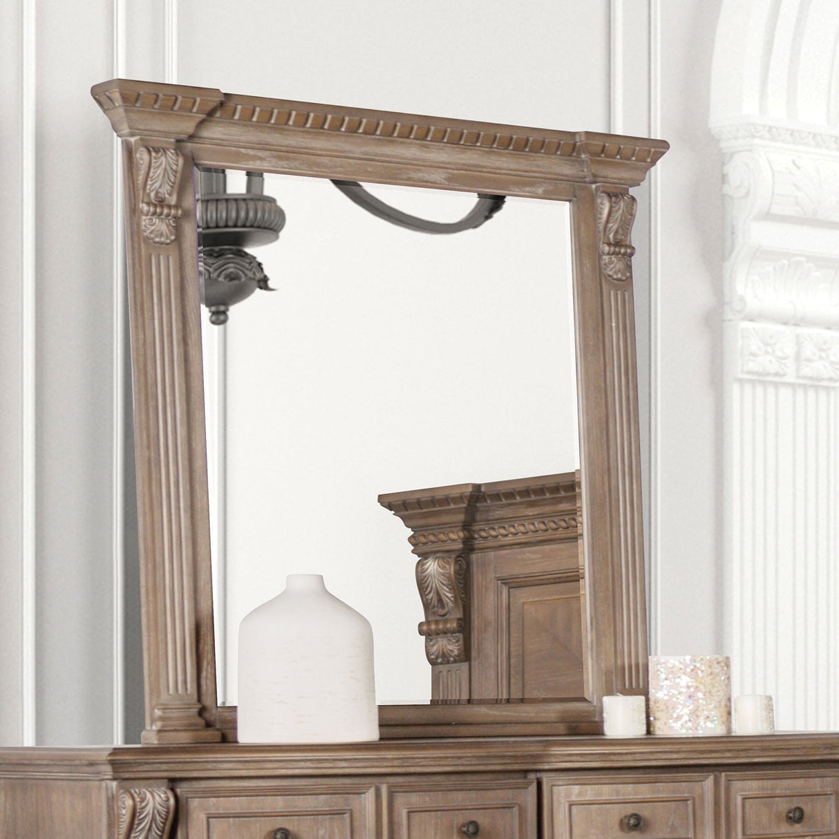 Seven Oaks Weathered Oak Mirror (Mirror Only) from Furniture of America - Luna Furniture