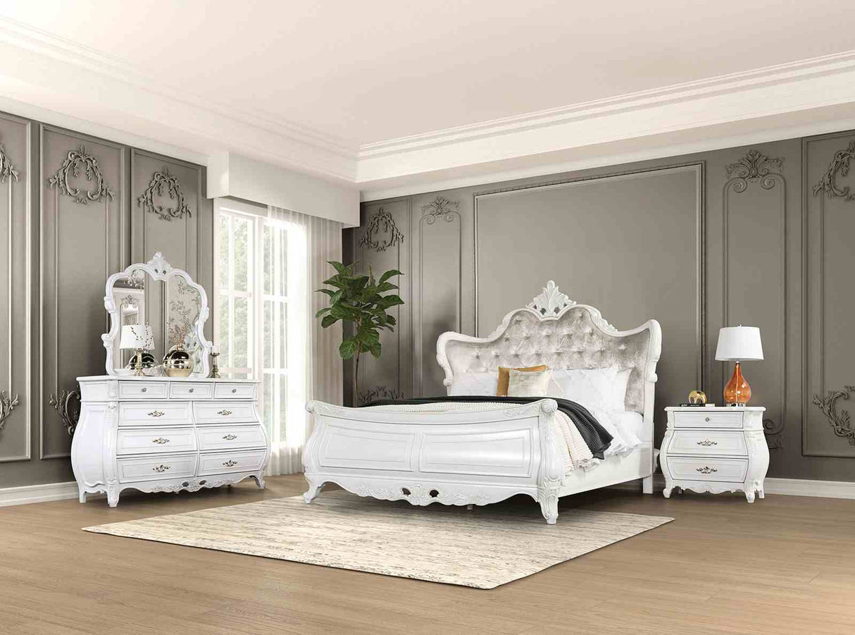 Valentini White/Tan Queen Wing Back Bed from Furniture of America - Luna Furniture