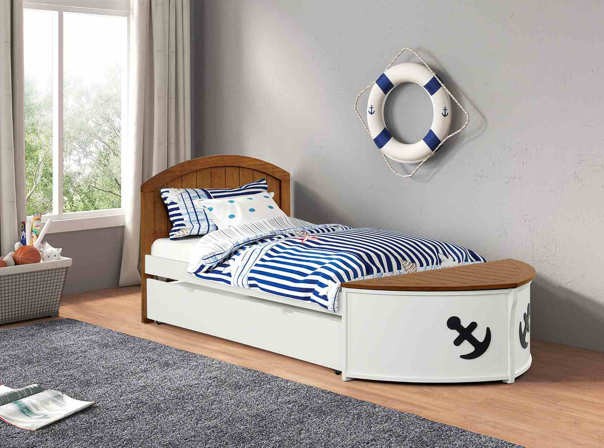 Poseidon White/Oak Twin Captain Bed from Furniture of America - Luna Furniture