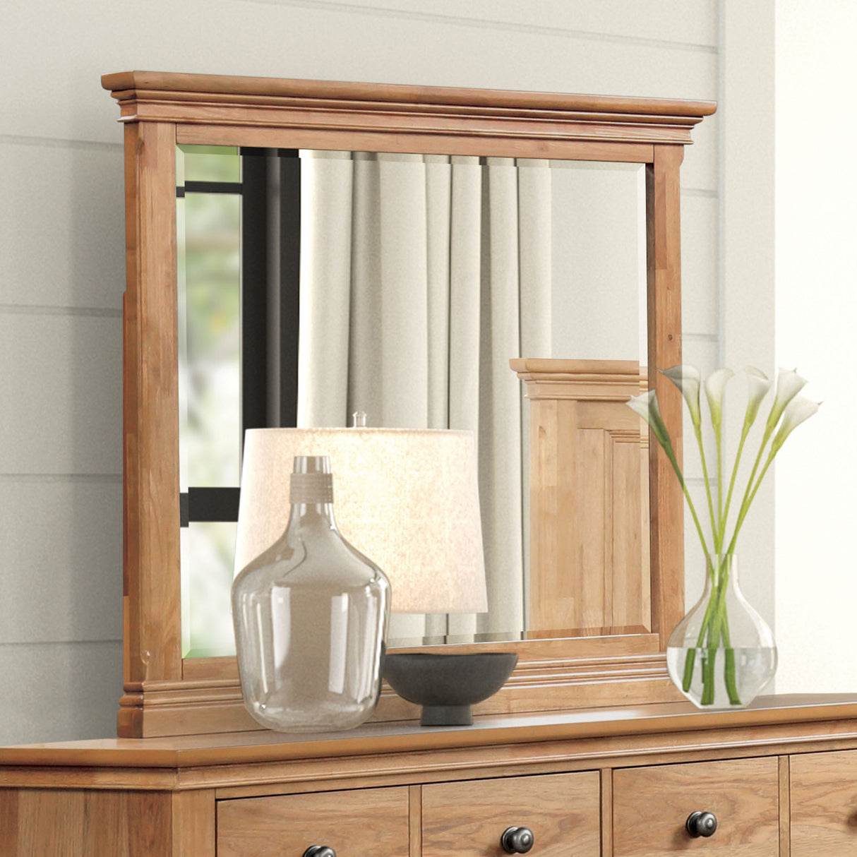 McHenry Natural Oak Mirror (Mirror Only) from Furniture of America - Luna Furniture