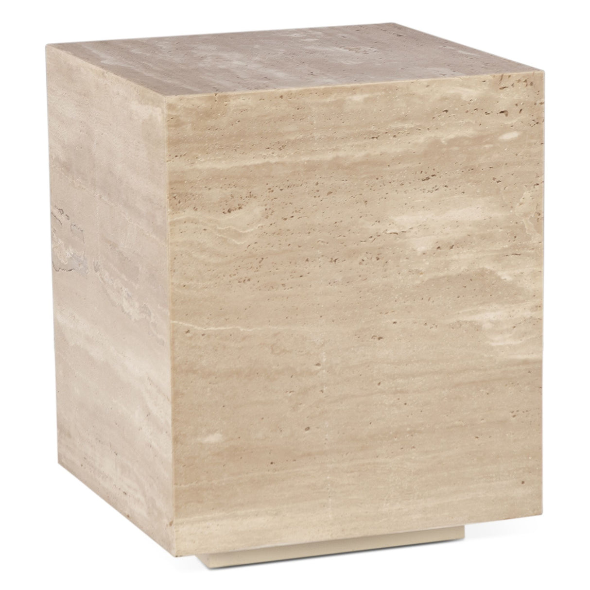 Nile 18" Drum Side Table in Travertine Stone from Home Trends & Design - Luna Furniture