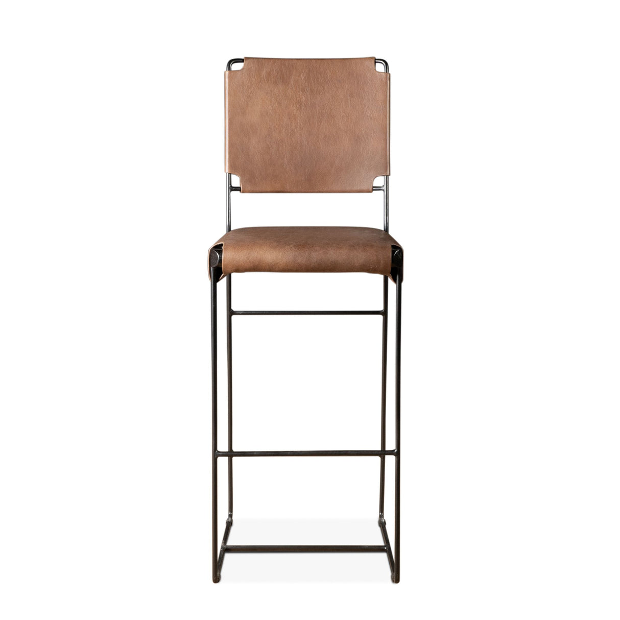 New York 18" Bar Chair in Brown Buffalo Leather and Iron from Home Trends & Design - Luna Furniture