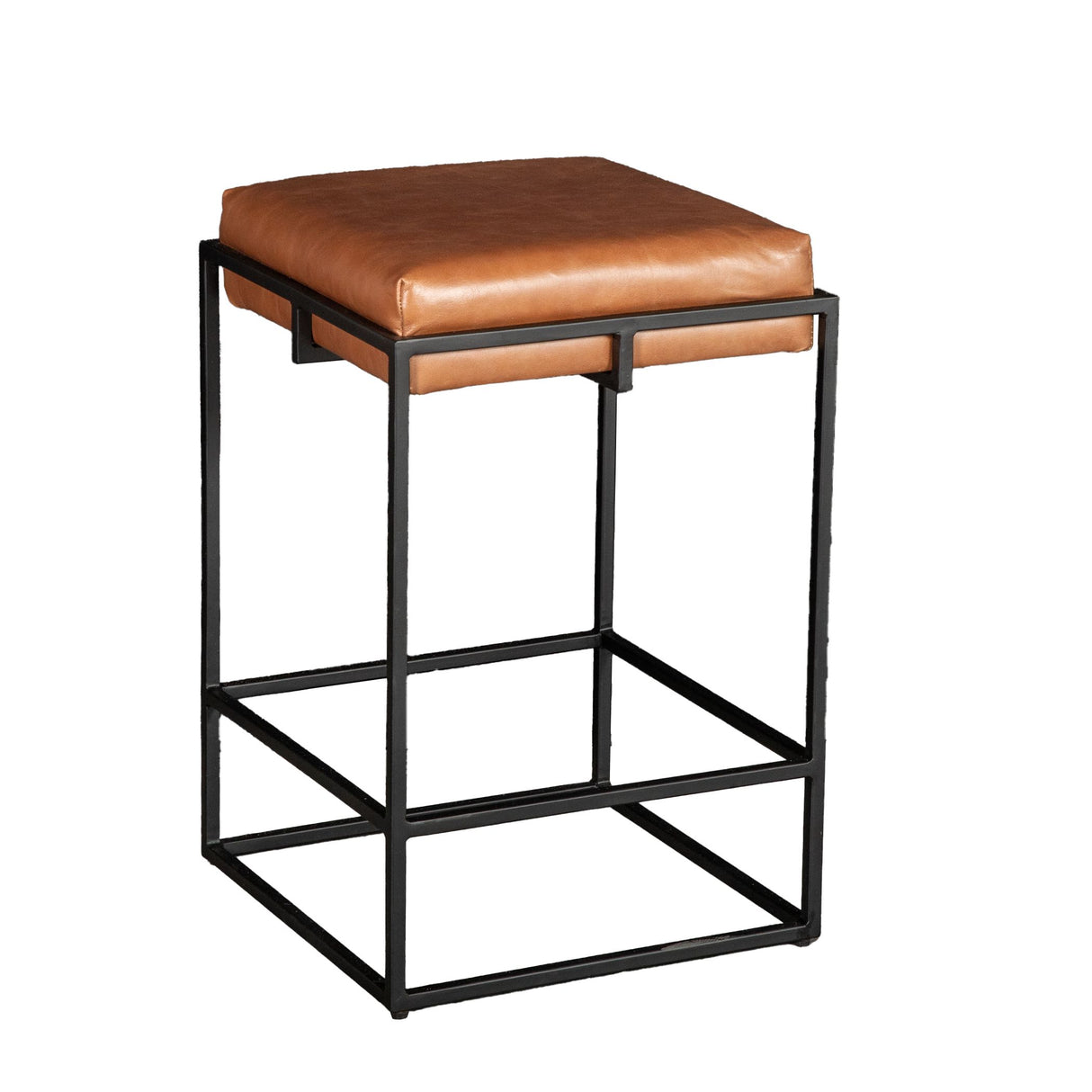 New York 17" Backless Counter Stool in Cognac Leather from Home Trends & Design - Luna Furniture