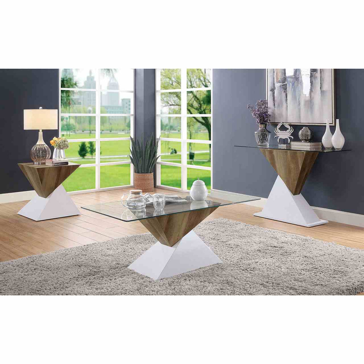 Bima White/Natural Tone Coffee Table from Furniture of America - Luna Furniture