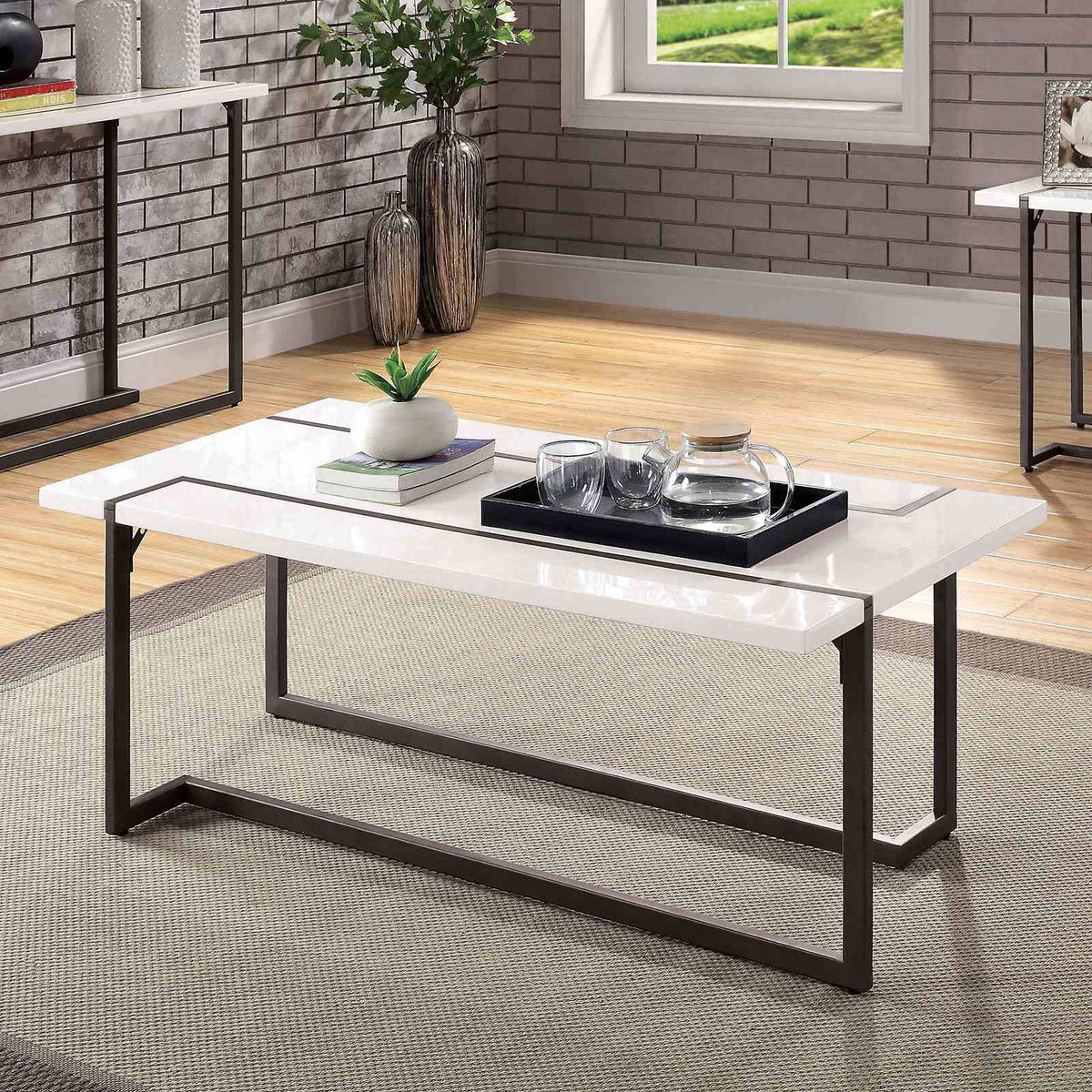 Izar White/Gun Metal Coffee Table from Furniture of America - Luna Furniture